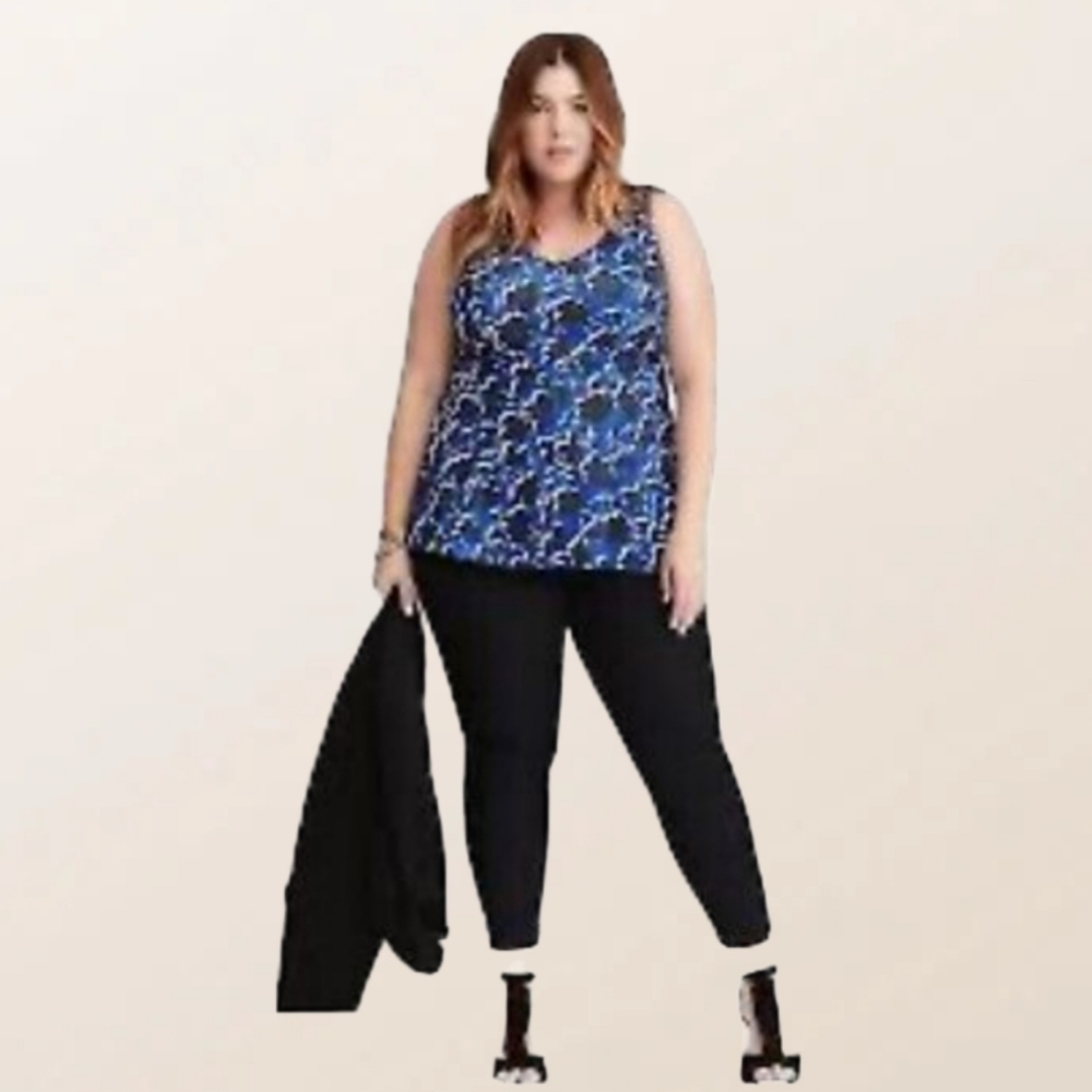 Torrid V Neck Peplum Tank Top Floral Blue & Black